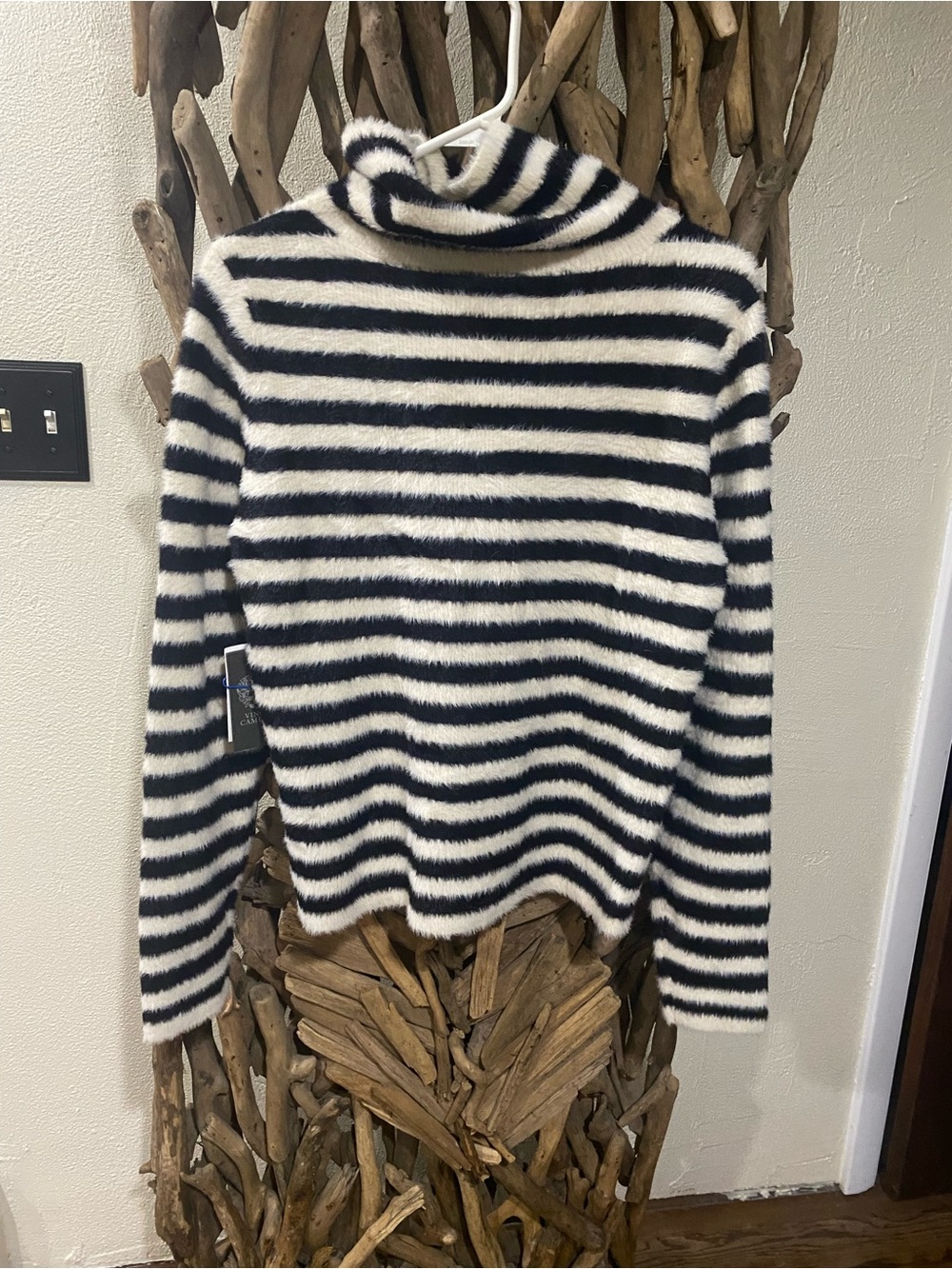 Vince Camuto Black and White Striped Turtleneck Sweater